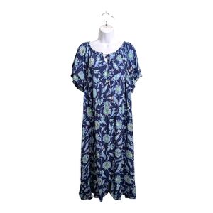 NWT Talbots Plus Sweet Garden Popover Midi Dress Blue Floral Flutter Sleeve 16W